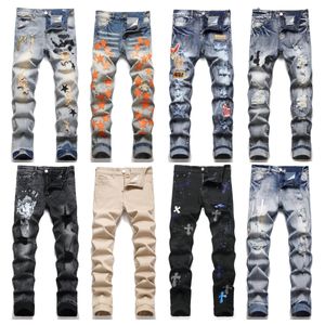 AM Designer Men Purpls Jeans Man Man Slim Fit Denim Letter Print Pants Luksusowe wakacyjne dżinsy na świeżym powietrzu Męskie streetwear duże rozmiary dżinsy fioletowe dżinsy