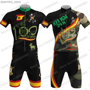 Cykeltröja sätter 2023 100 år av den spanska Gion Cycling Jersey Set Retro Spanien Cycling Clothing Road Bike Shirt Suit Bycc Pant Maillot L48