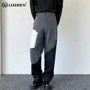 Erkekler Pantolon Luzhen Kişilik Yamalı Bir Ekleme Tasarım Modaya Düz Pantolonlar Orijinal Şık Sokak LZ2539