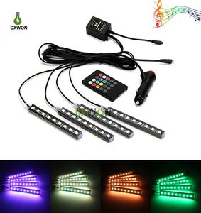 Flexible Car LED Strip Interior Light 4PCS 36LEDs Waterproof Music Sound Control Atmosphere Lamp Decoration Lights with Remote1418012