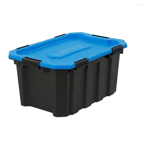 Storage Bottles HART 24 Gallon Water Resistant Latching Heavy Duty Plastic Bin Black Base/Blue Lid