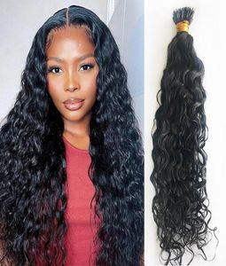 Água Curly Nano Ring Extensões de cabelo humano para mulheres negras 100 fios 100 cabelos Remy Color natural9611430