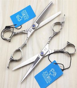 Barber Joewell 60 polegadas Cabelos prateados Corte de cabelo Rainning Scissors Com pedra preciosa na alça de flores246J193R4141727