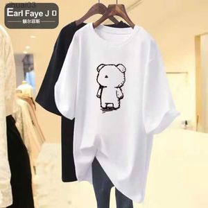 Kvinnors t-shirt tecknad björn t-shirt bomull överdimensionerad kvinnor t-shirt tryckt sport kawaii plus size womens y2kt-shirt gratis fraktl2403