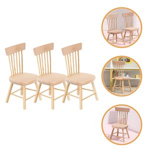 3 PCS Dollhouse Chair Dining Model Decor Accessories Counter Chairs Decors Mini Wood Tiny