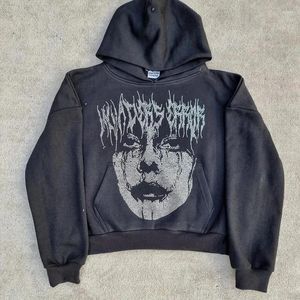 Erkek Hoodies Vintage Erkek Kadın Desen Baskılı Harajuku High Street Goth Sweatshirt Lover Gevşek Zip Yukarı Ceket Uzun Kollu Y2K