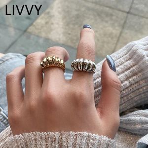 Clusterringe Livvy unregelmäßige geometrische kreative trendige Twill französische Croissant -Verstellgröße Offener Ring für Frauen strukturiert 2024 Schmuck