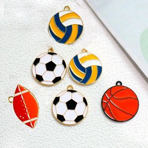 Kolye Kolyeleri 10 PCS Karikatür Renkli Top Alaşım Emaye Yuvarlak Futbol Basketbol DIY Küpe Küpe Bilezik Anahtarlık Aksesuarları