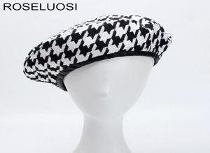 Roseluosi Autumn Winter Fashion Houndstooth Berets Beys for Women Black White Bonia Caps女性Gorras S181017082731094