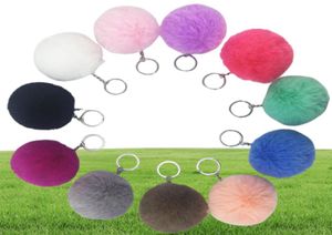 Artificial Rabbit Fur Ball Plush Fuzzy Fur Key Chain Ball Keychain Car Bag Keychain Key Ring Pendant Jewelry with Ring sxjun25815415