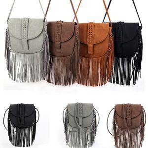 Faux mocka frans axel purses väska för kvinnor frostade halv runda retro vintage handväska damer kausal shopper arbete crossbody satchel