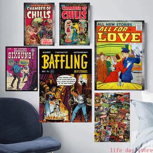 Vintage Horror/Adventure/Romantic Comic Book Covers Crying Sexy Woman Anime Poster Canvas Painting Wall Art Pictures Home Decor