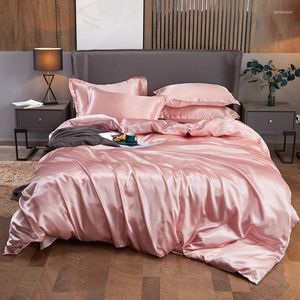 寝具セット純粋なサテンシルクセットホームテキスタイルキングサイズベッド服布団カバーフラットシート枕カバー