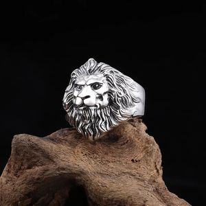 Продажа доминирующих головы Lion S925 Стерлинговое серебро от открытого мужского кольца подарки парня очаровательная личность Punk240412