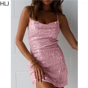 Casual Dresses HLJ Sexy Sequin Suspenders Mini Dress Women Thin Strap Backless Slim Party Club Vestidos Fashion Lady Sparkling Bodycon