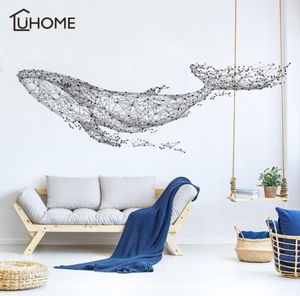 Grande 16555cm6521in Black DIY 3D Geométrico Whale Decalsades de parede de parede de pvc geométricos adesivos de parede de arte mural decoração de casa y2001038907511