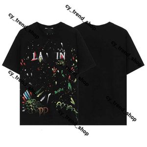 Lanvine Shirt Gal Lavin Herren Designer Hemd Casual Man Damen Lanvins T-Shirts handbemalte Tinte Splash Graffiti Buchstaben Lose kurzärmelig runde Hals Lanvis Hemd 133