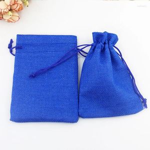 Geschenkverpackung 100 PCs/Los (7 9 cm) Royal Blue Jute Bag Draw String Weihrauch Aufbewahrung Wäsche Kosmetische Juwelenzubehör Verpackung