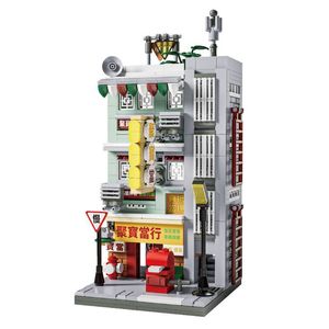 Retro Street View Building Block City Building Barber Shop Hardware Convenience Store Splicing Toys Ornaments Presents