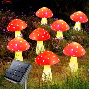 8pcs a LED rosso Fungo solare leggero decorazione da giardino per esterni per via a corde impermeabili lampada da prato 240412