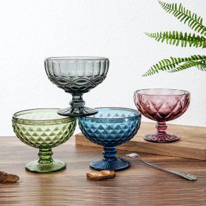 Vintage glassskålar präglade glasbägare efterrätt glass ökenkaka sallad kopp 10oz glas muggar 0412