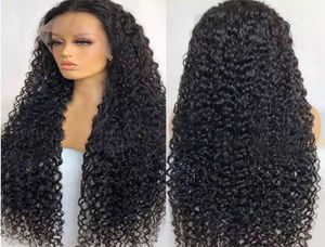 13x4 spetsfront peruk för svarta kvinnor kinky lockiga brasilianska mänskliga hår peruker före plockad våt och vågig med baby bangs9485835