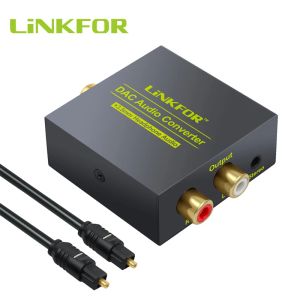 Connectors LinkFor DAC Audio Converter Optical Coaxial till analog RCA 3,5 mm Jack Analog Converter Adapter med optisk kabel för förstärkare