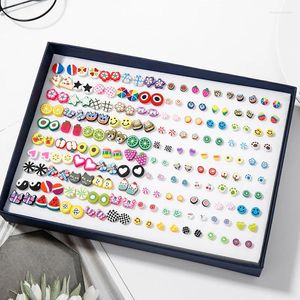 Orecchini per borchie 100 coppie in scatola Rhinestone Set femmina Creative Plastic Cartoon Versione coreana di Simple Animal Gifts