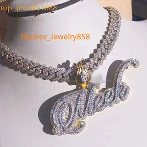 Letra personalizada Nome inicial personalizado pendente personalizado gelado completo sc charme s Moissanite Diamond Letter Chain para homens e mulheres