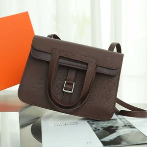 Halzan Çanta Deri Crossbody Çantalar 2024 Yeni Litchi Desen Resmi Belge Çantası Kafa Katmanı Cowhide Sele Çantası Orijinal Deri At Nalı Buck Logo Hbif