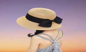 Czapki czapki Summer Kids Butterfly Węzeł słoma fedora kapelusz dzieci wizje plażowe słońce dziewczyny sunhat szerokie brzegi panama dla gir3953869