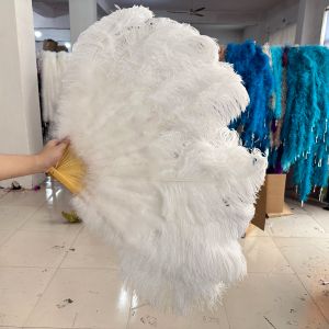 Large Retro Ostrich Feather Fan for Photography Props Stage Performance Dance Fan Feather Folding Fan Wedding Party Decoration