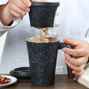 Mugs Japanese Ceramic Mug Office With Lid Large Capacity Filter Cup Liner Simple Bottle For Water Coffee Travel