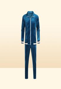 Höstvinter män spårningsdräkter geometriska tröja jogger två samling 2 -stycken set sammet tracksuit9282938