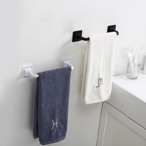 1 st svarta/vitt kök badrum vägg badhanddukhållare skena rack självhäftande handduk stång stång bärbar förvaringskläder hylla