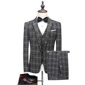 Men's Suits Blazers Coat Pants Vest British Style Slim Fit| Plaid Large Size 5XL Wedding Groom High End 3 Pieces Suits Set Jacket Blazers Trousers