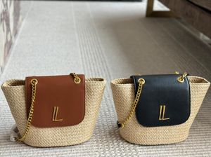 Woman Luxury Grass Woven top quality maxi Totes Casual Straw Bag Summer gaby gold metal letter chain Shoulder Bag Cute Purses Gentle Lady Shopping Bag