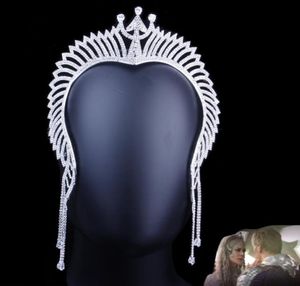 Queen Atlanna Mera Movie Aquaman Cosplay Accessories Women Girls Jewelry Rhinestone Trident Crown Long Tassel Luxurious Headwear J4060030
