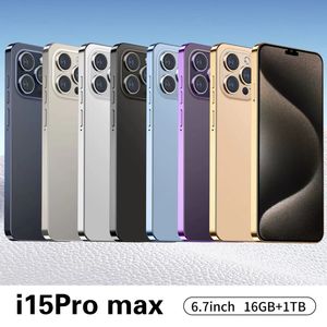 I15 Pro Max 6.7 inç Cep Telefonları 128GB 1TB 4422MAH Süper Uzun Pil Ömrü Yüksek Tanımlı Fotoğraflar Yüz Kilidini Aç HD Tam Ekran Akıllı Telefonlar