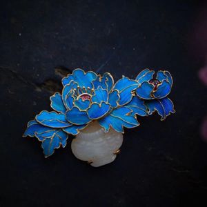 Designer originale Cloisonne smalto in porcellana artigianato peonia fiore spilla cinese retrò gioielli d'argento 240401