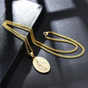 18k guldpläterad charm män kvinnor jungfru mary hänge halsband mode hip hop smycken rostfritt stål länk kedja designer halsband5803393