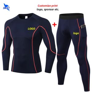 Hosen 2020 Männer schnelle trockene Komprimierung 2pcs Laufset Langarm Shirt+Hosen Sportanzug Fitnessstudio Fiess Rashguard Training Kleidung Custom