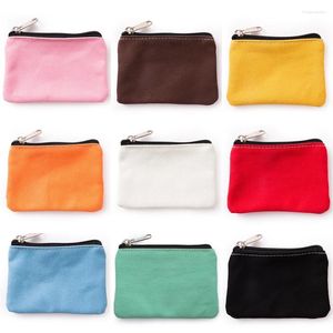 Storage Bags Canvas Cotton Coin Purse Solid Color Zipper Key Bag Money Pocket Women Men Card Kid Small Wallet Pouch