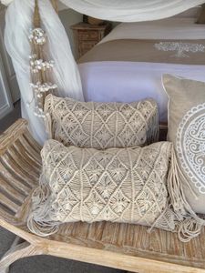 Pillow Boho Style Cover Line With Tassels Cute Circle Moroccan / Hand Made Woven Case Macrame Home Sofa Decorative Drop