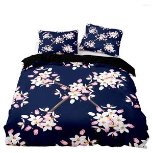 Bettwäsche -Sets Kurzstil Duvet Cover weiches schwarzes Set mit Kissenbaum rosa floral für doppelte doppelte Größe gedruckt