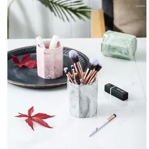 Candle Holders Nordic Light Luxury Marble Penholder Makeup Brush Storage Modern Home Soft Decoration Candles Wholesale Table Decor Jars