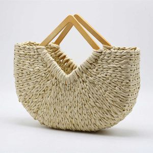 Shengjie Craft New Handheld Moon Bag Handheld 잔디 짠 가방 해변 짠 가방 240412