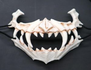 Half Animal Mask dentes longos demônios samurai máscara de osso branco tengo dragão yaksa tigre resina máscara cosplay t2005095024279