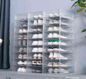 12pcs Schuhkarton -Set mehrfarbiger faltbarer Speicher Kunststoff Clear Home Organizer Schuhstack Stapel Display Aufbewahrungsorganisator Single Box A5762545