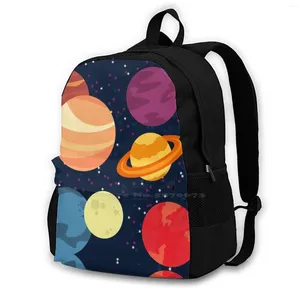 Backpack Planet Planet Pattern School Sacos para meninas adolescentes Laptop Space Galaxy Stars Star Blue